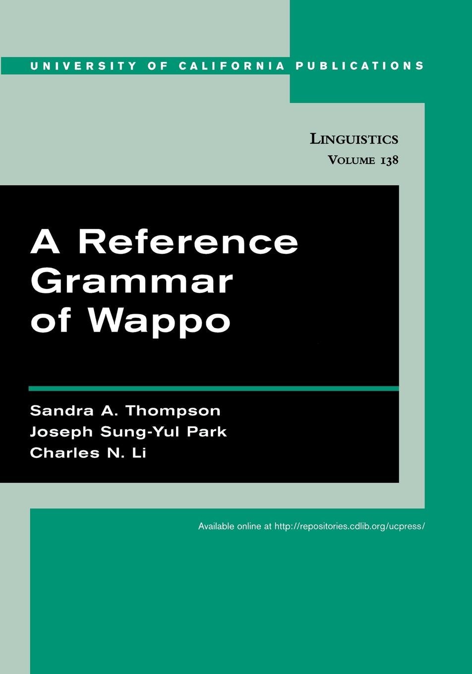 Book cover image for A Reference Grammar of Wappo ISBN: 9780520916104