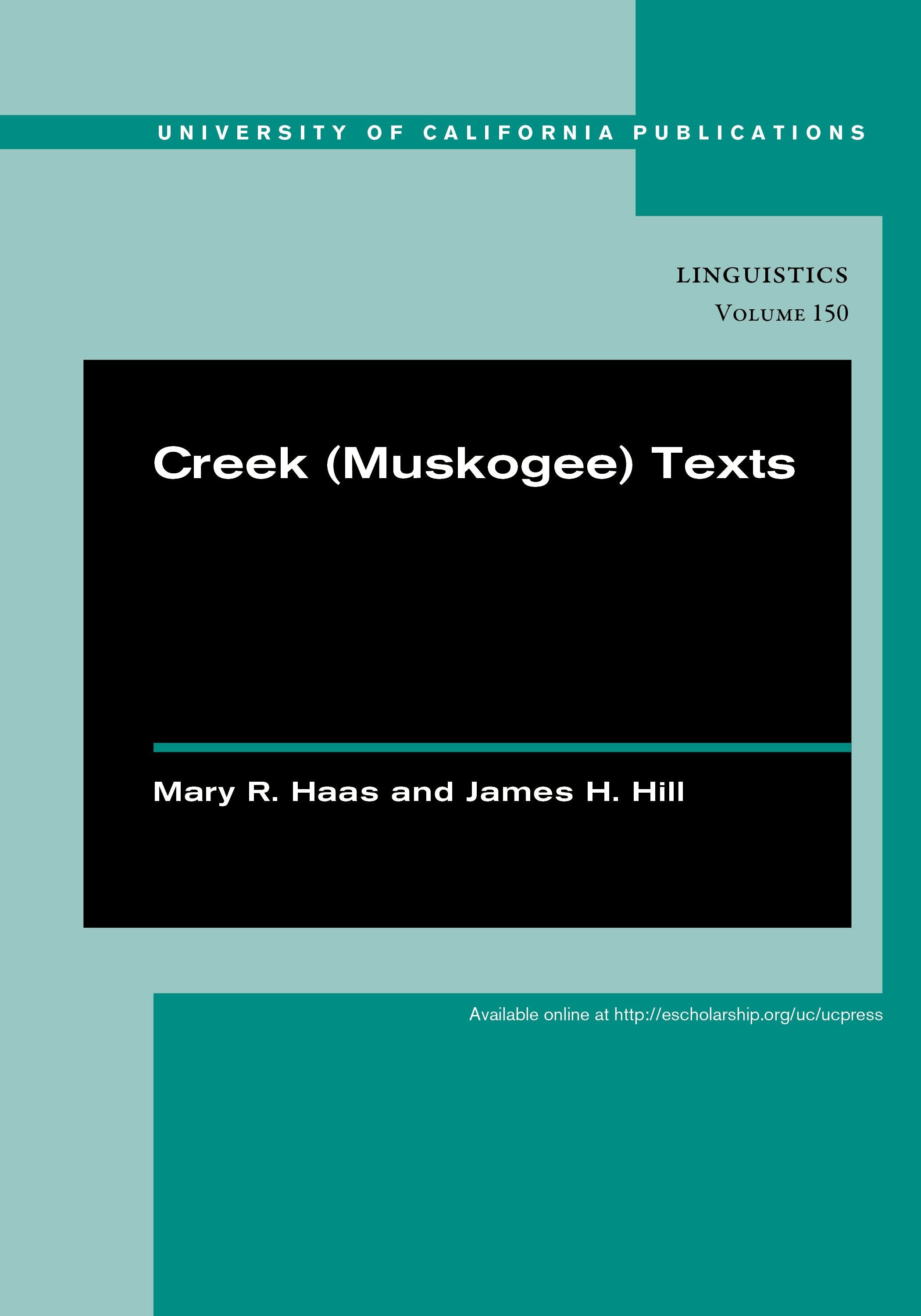 Book cover image for Creek (Muskogee) Texts ISBN: 9780520961661