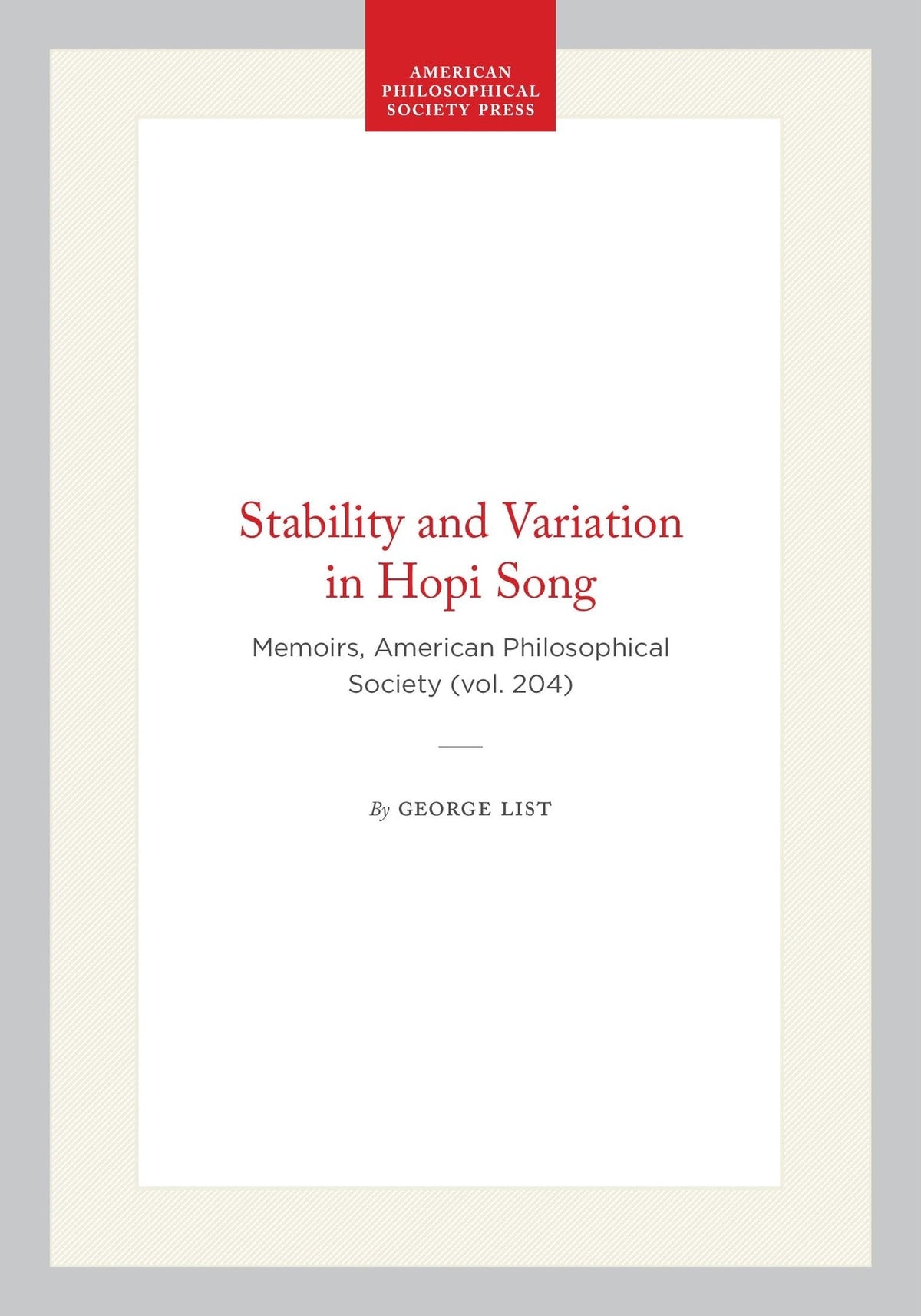 Cover image for Stability and Variation in Hopi Song ISBN 9780871694096