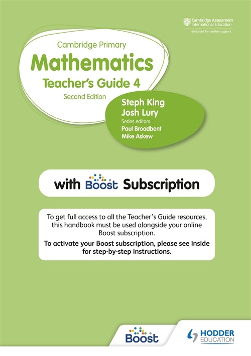 Book cover image for Cambridge Primary Mathematics Teacher's Guide Stage 4 with Boost Subscription ISBN: 9781398300811