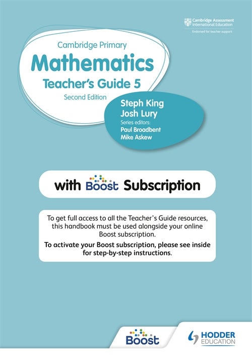 Book cover image for Cambridge Primary Mathematics Teacher's Guide Stage 5 with Boost Subscription ISBN: 9781398300828
