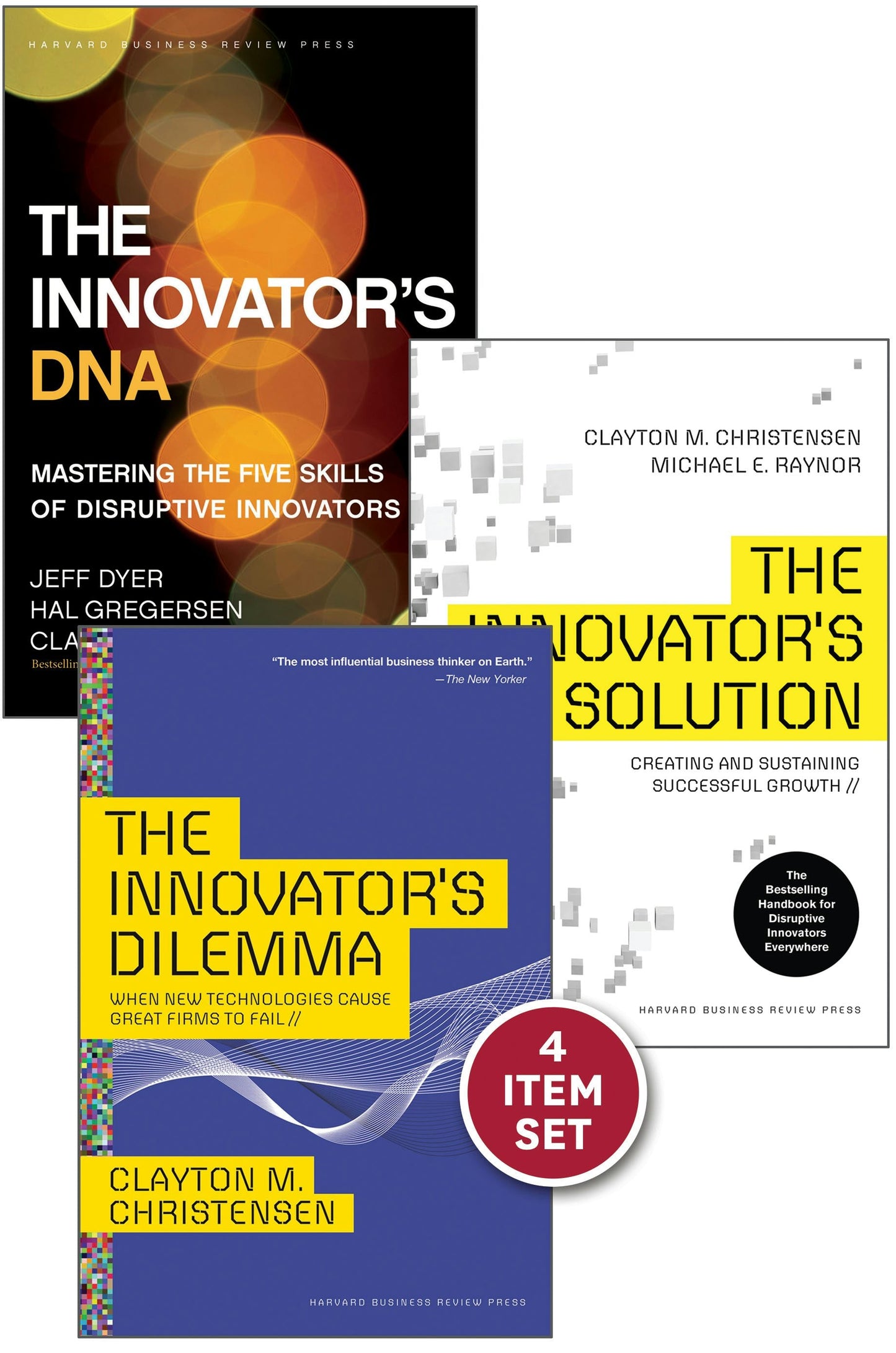 Book cover image for Disruptive Innovation: The Christensen Collection (The Innovator's Dilemma, The Innovator's Solution, The Innovator's DNA, and Harvard Business Review article "How Will You Measure Your Life?") (4 Items) ISBN: 9781422189986