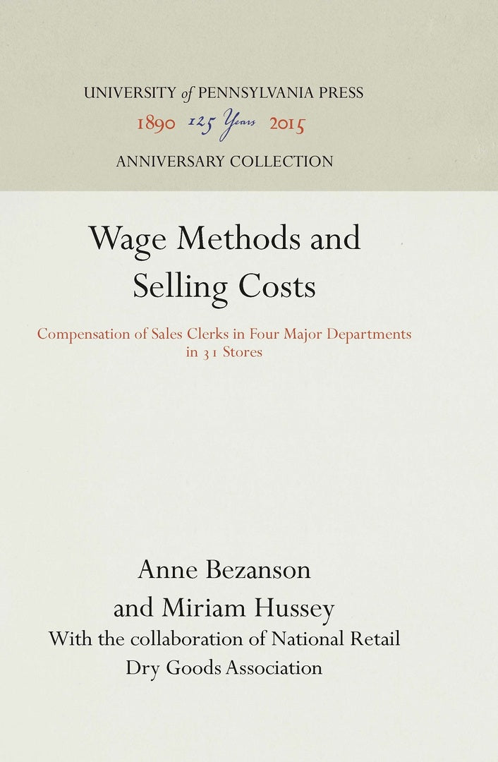 Cover image for Wage Methods and Selling Costs ISBN 9781512810301