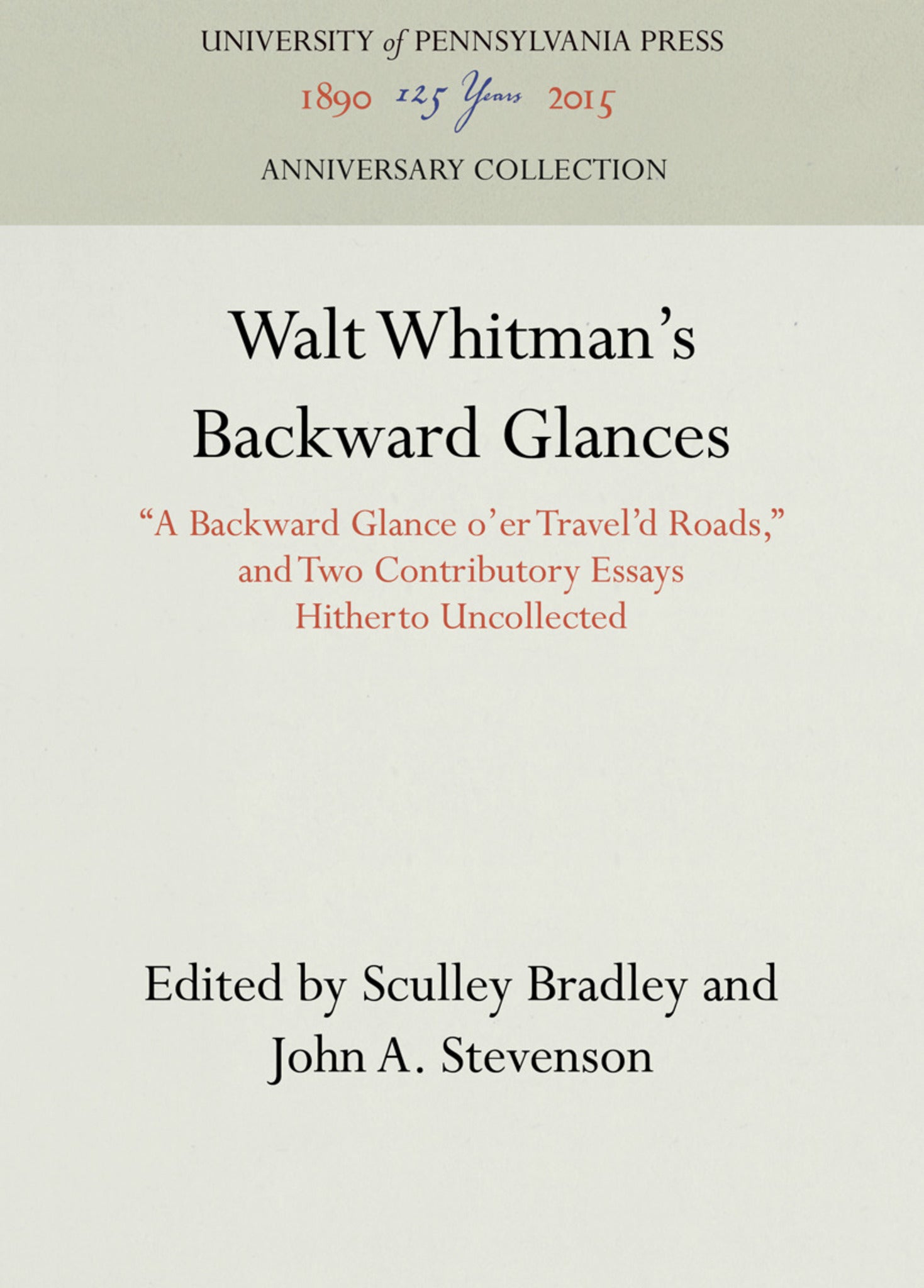 Cover image for Walt Whitman's Backward Glances ISBN 9781512814743