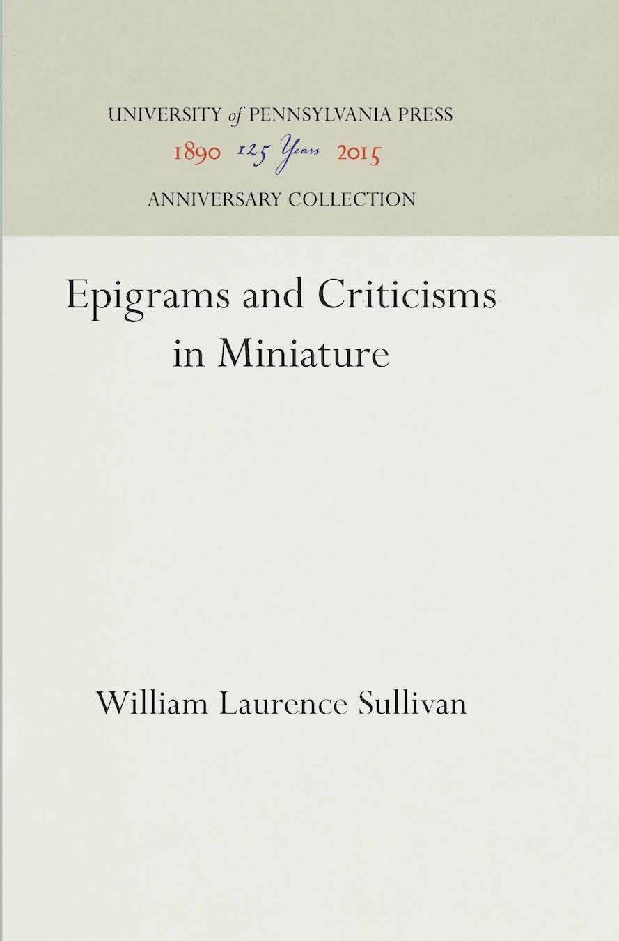 Book cover image for Epigrams and Criticisms in Miniature ISBN: 9781512818925