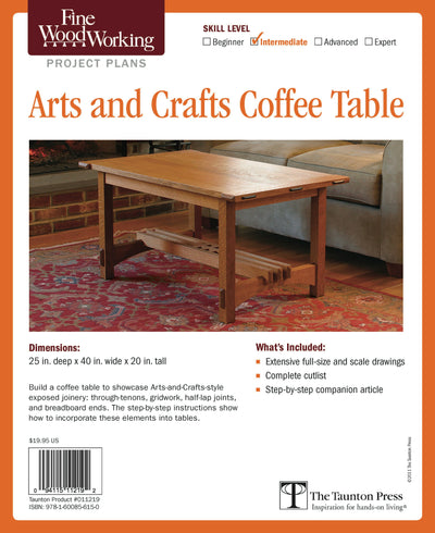Cover image for Fine Woodworking's Arts and Crafts Coffee Table Plan, isbn: 9781600856150