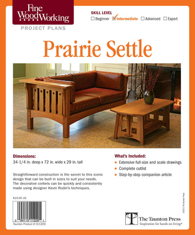 Cover image for Fine Woodworking's Prairie Settle Plan, isbn: 9781600856242