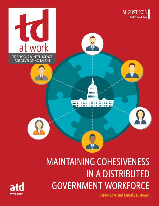 Book cover image for Maintaining Cohesiveness in a Distributed Government Workforce ISBN: 9781607283133