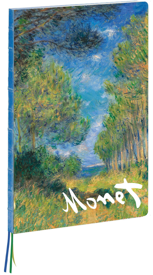 teNeues - A4 Notebook: Pine Tree Path by Claude Monet, Hardcover - 230 Dot-Grid Pages with Exposed Lay Flat Binding, Three Ribbon Markers