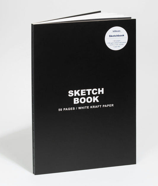 teNeues - Sketchbook Hardcover - 50 Smooth White Kraft Paper Pages with Lay Flat Binding, Classic Black: Sketchbook