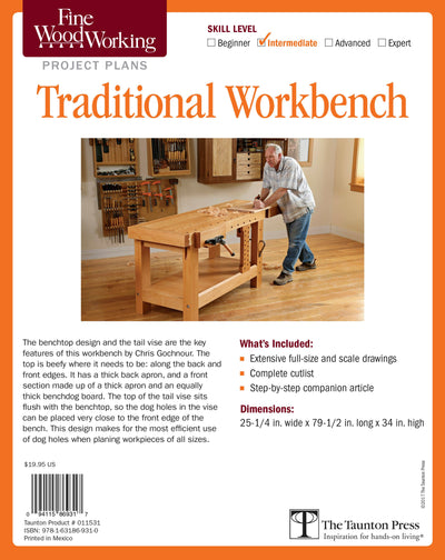 Cover image for Fine Woodworking's Traditional Workbench Plan, isbn: 9781631869310