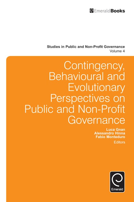 Book cover image for Contingency, Behavioural and Evolutionary Perspectives on Public and Non-Profit Governance ISBN: 9781785604294