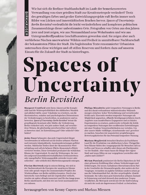 Book cover image for Spaces of Uncertainty - Berlin revisited ISBN: 9783035614381