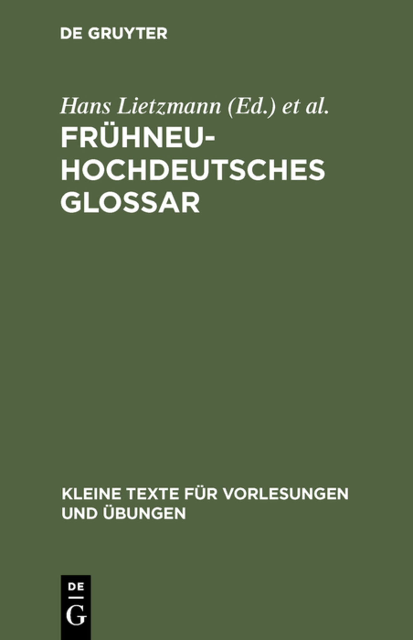 Cover image for Frühneuhochdeutsches Glossar ISBN 9783110035278