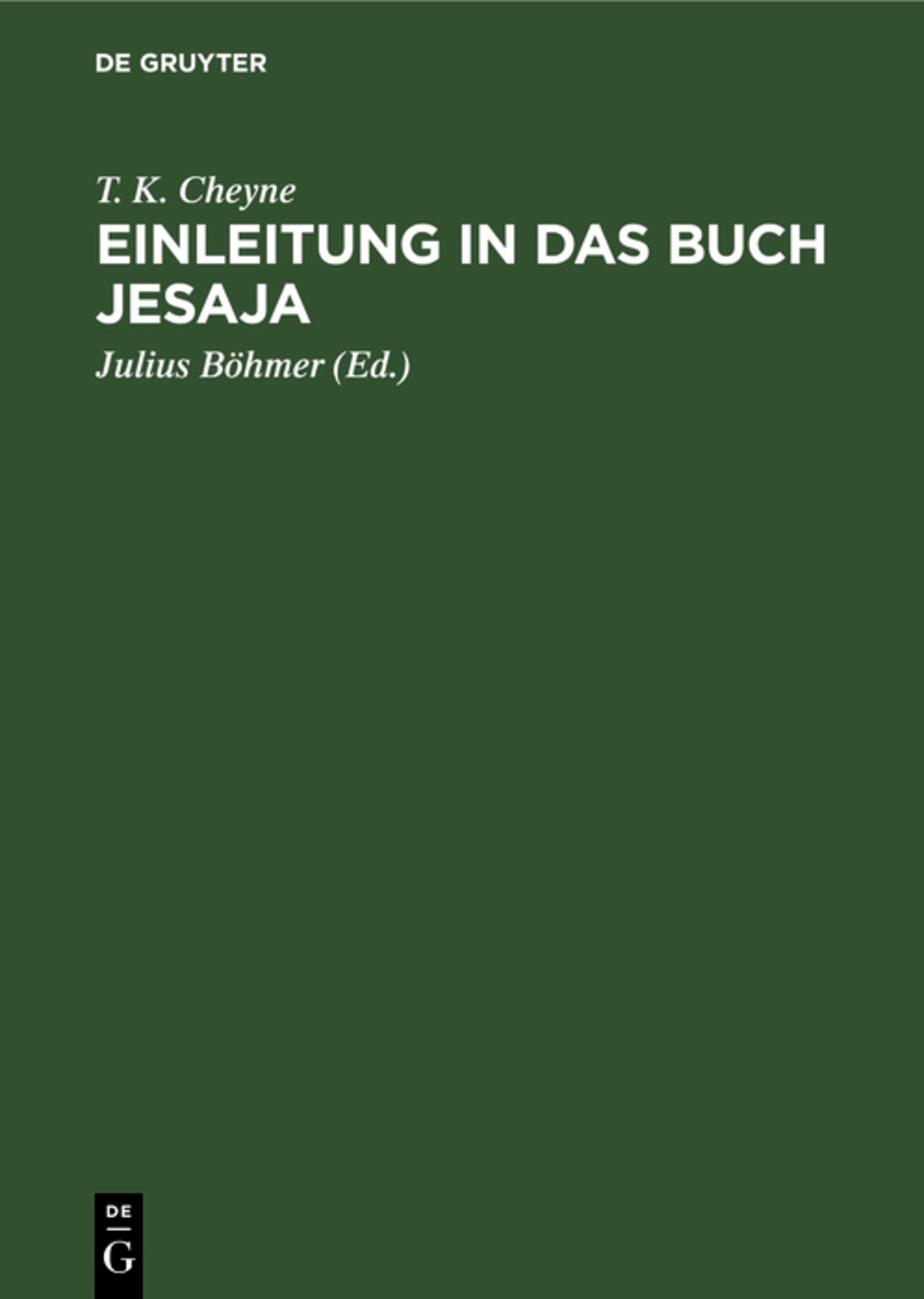 Cover image for Einleitung in das Buch Jesaja ISBN 9783111177236
