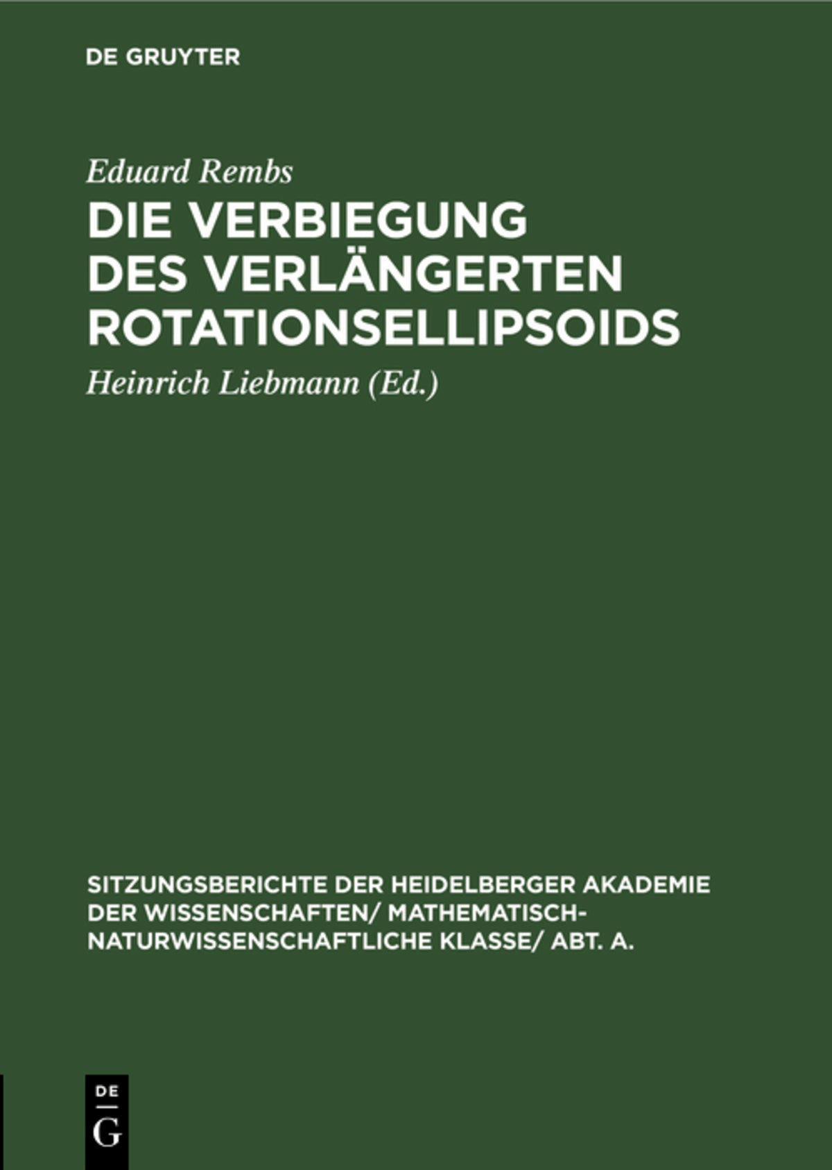 Cover image for Die Verbiegung des verlängerten Rotationsellipsoids ISBN 9783111188669