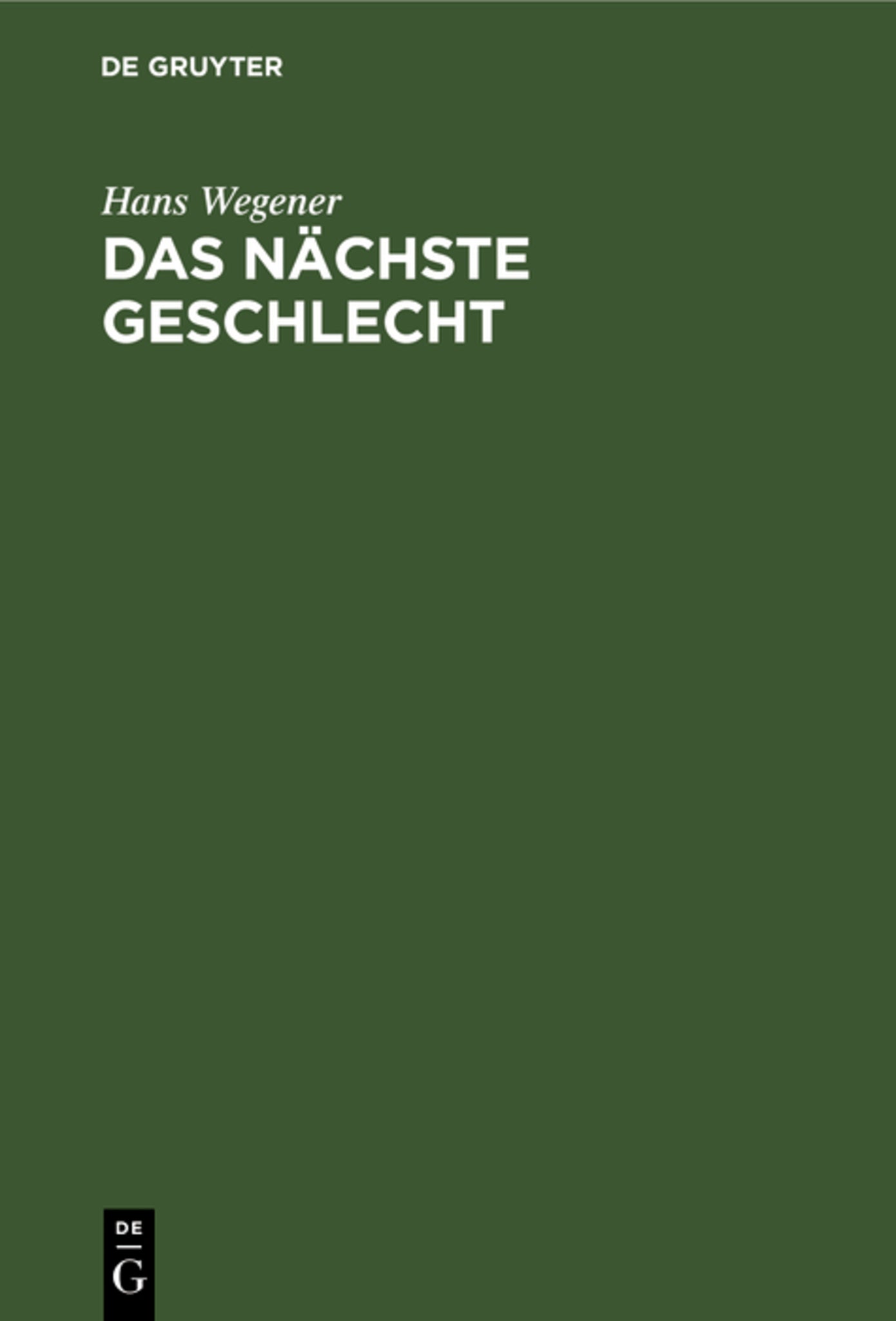 Cover image for Das nächste Geschlecht ISBN 9783111208060