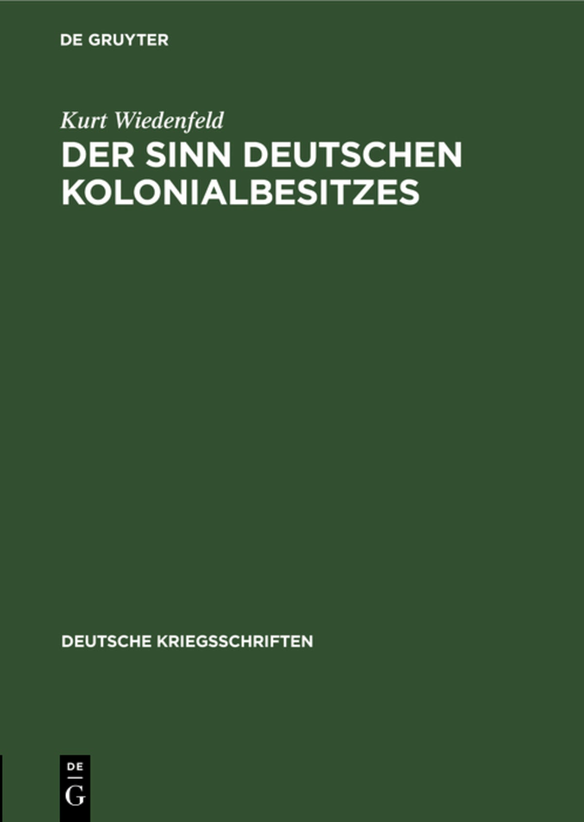 Cover image for Der Sinn deutschen Kolonialbesitzes ISBN 9783111222509