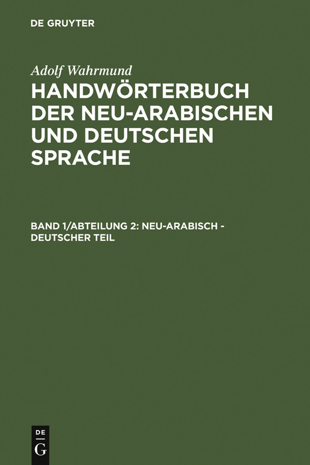 Cover image for Neu-arabisch - deutscher Teil ISBN 9783111236834