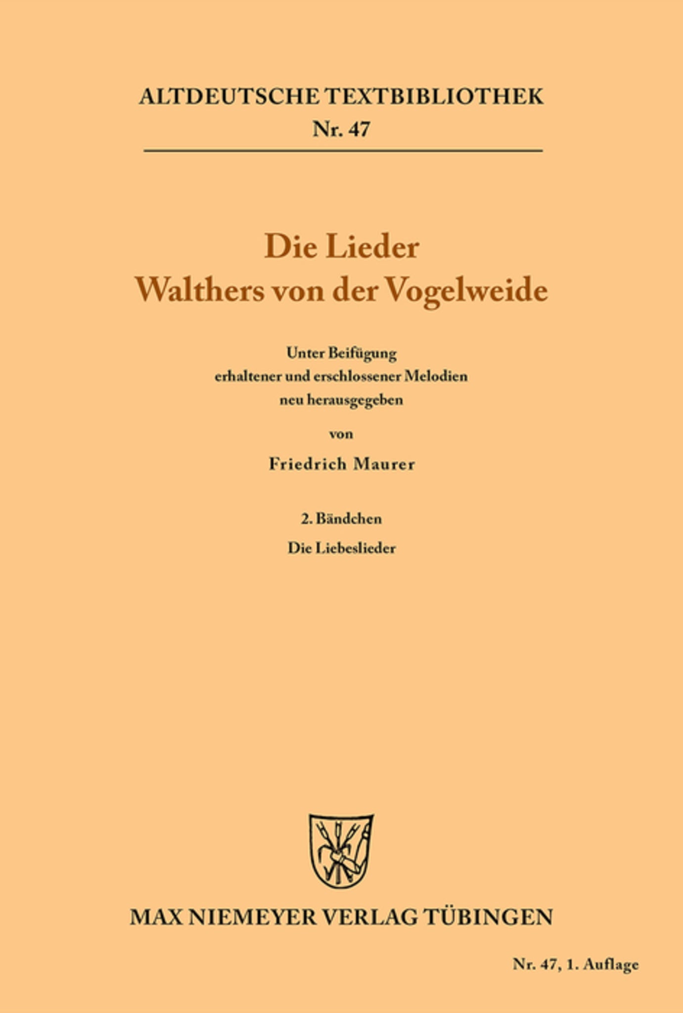 Cover image for Die Lieder Walthers von der Vogelweide ISBN 9783111239569