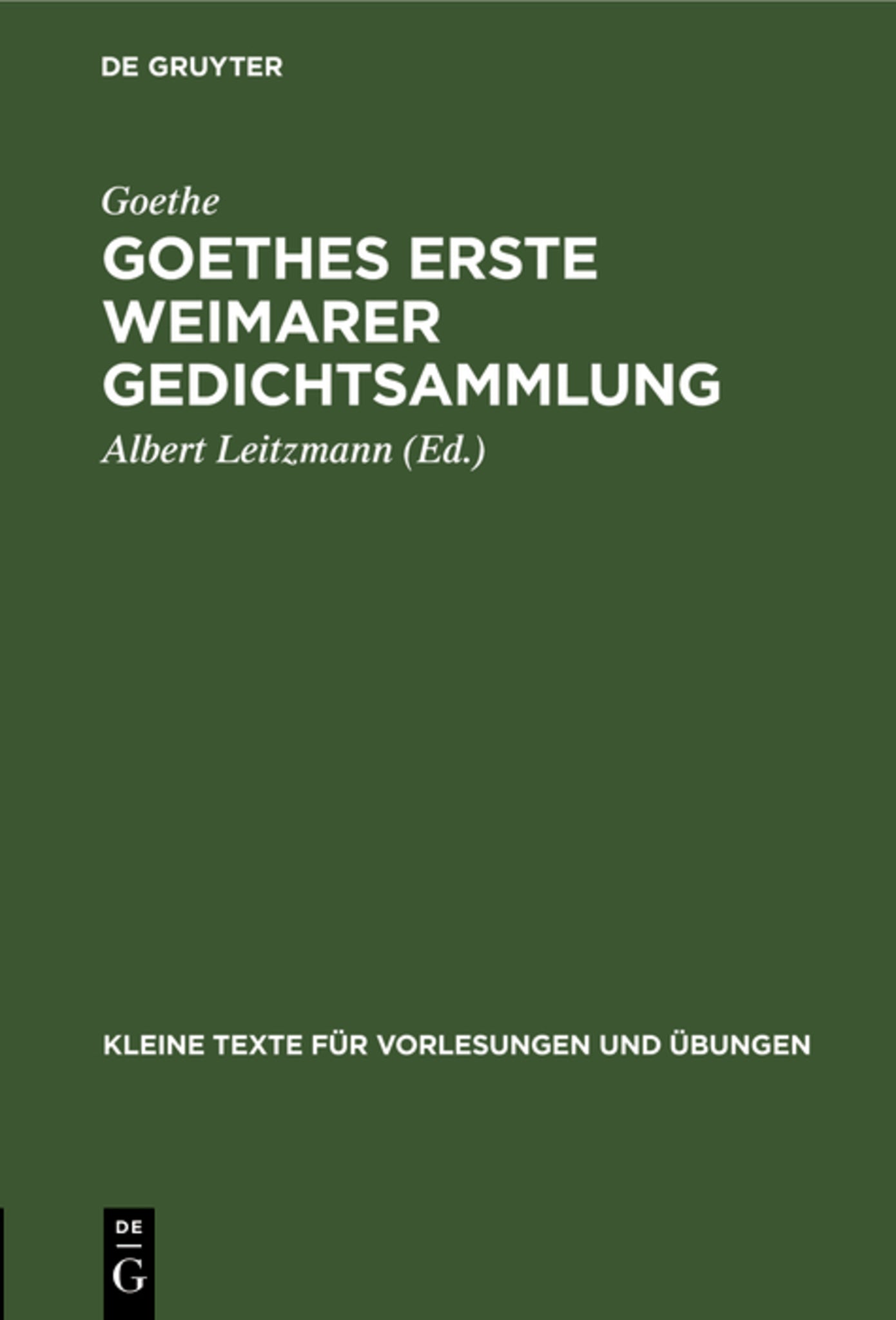 Cover image for Goethes erste Weimarer Gedichtsammlung ISBN 9783111253718