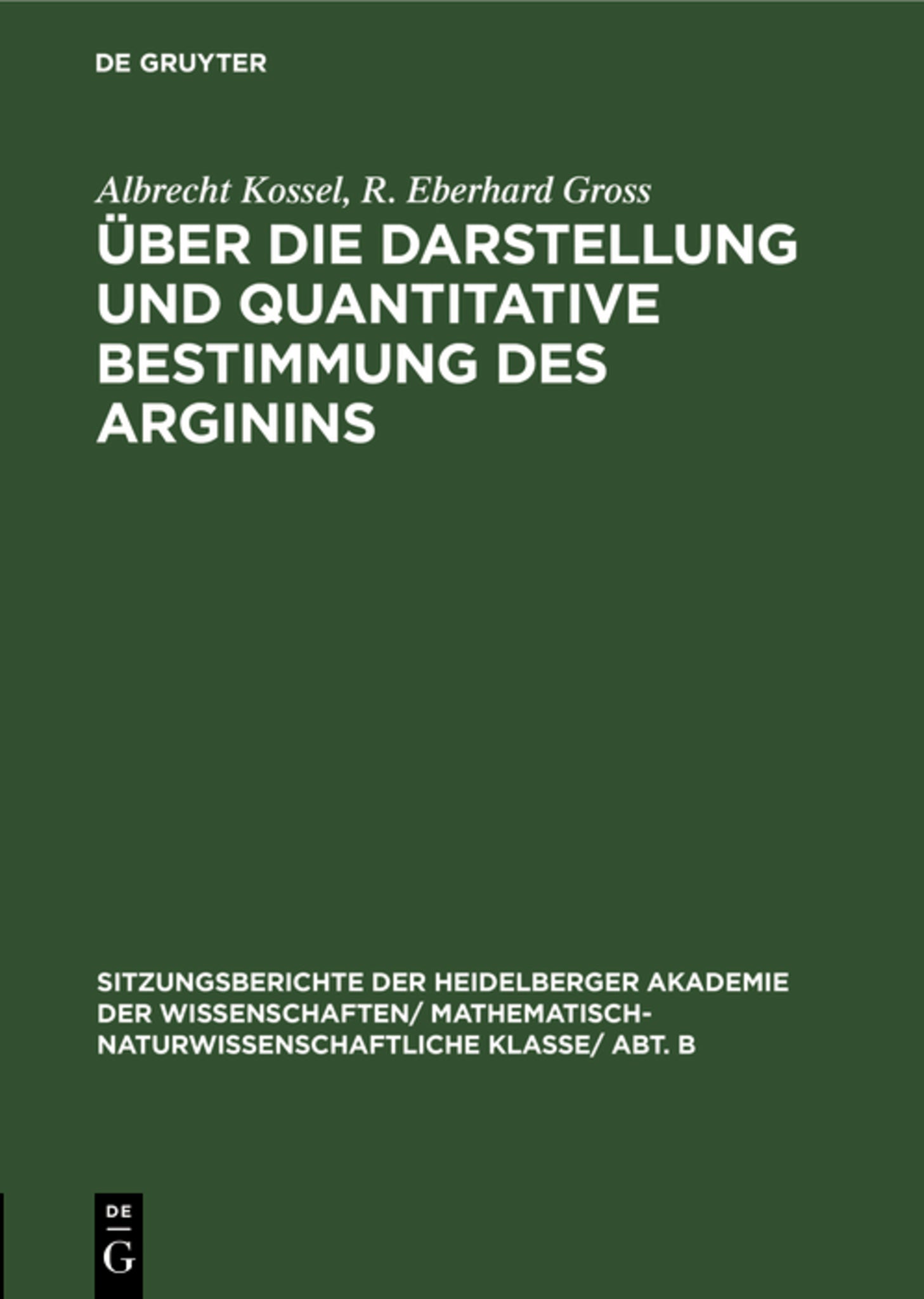 Cover image for Über die Darstellung und quantitative Bestimmung des Arginins ISBN 9783111273105