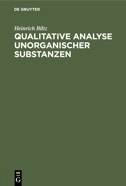 Book cover image for Qualitative Analyse unorganischer Substanzen ISBN: 9783112392119