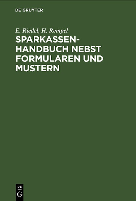 Book cover image for Sparkassenhandbuch nebst Formularen und Mustern ISBN: 9783112395837