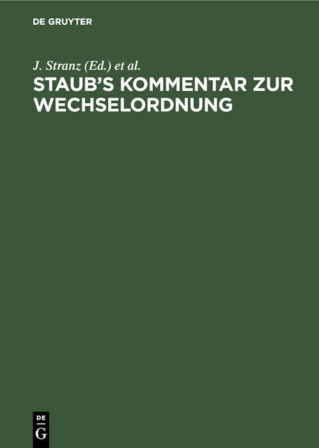 Book cover image for Staub’s Kommentar zur Wechselordnung ISBN: 9783112411735