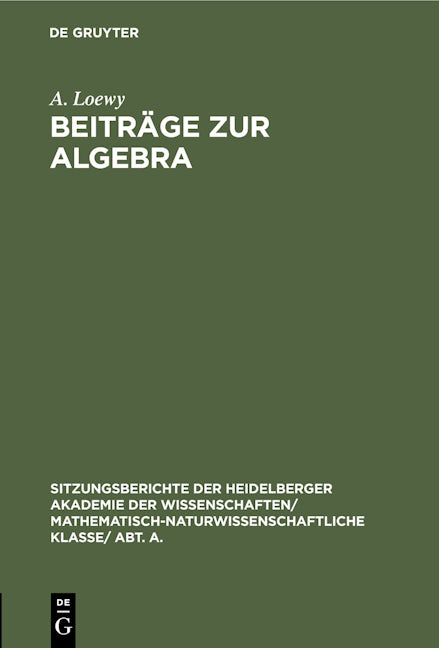 Book cover image for Beiträge zur Algebra ISBN: 9783112459317