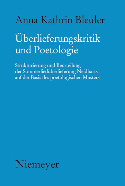 Book cover image for Überlieferungskritik und Poetologie ISBN: 9783484891364