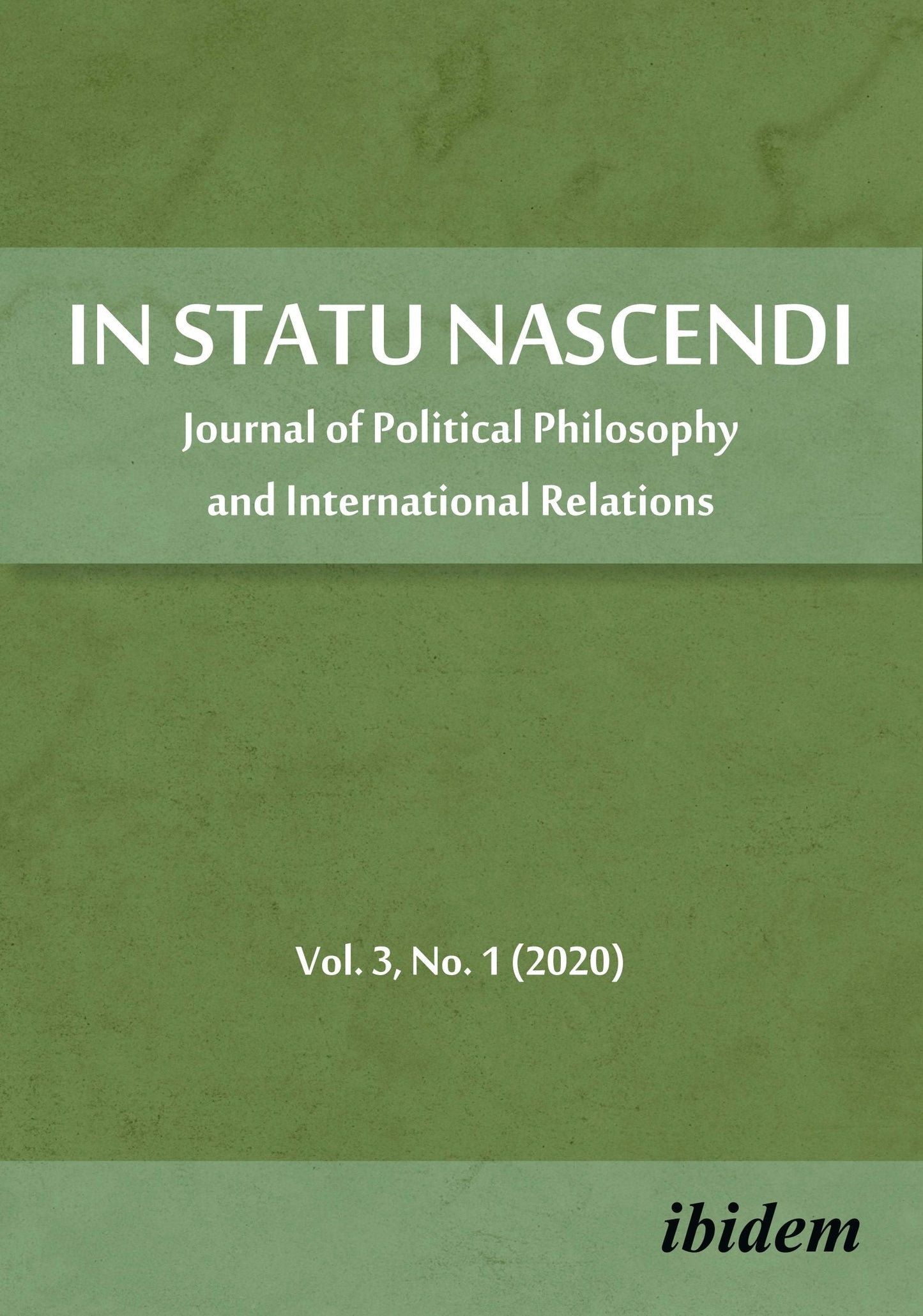 Book cover image for In Statu Nascendi Volume 3, No. 1 (2020) ISBN: 9783838214290