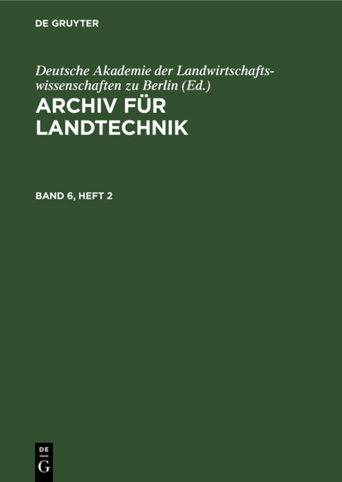 Cover image for Archiv für Landtechnik. Band 6, Heft 2 ISBN 9783112654316