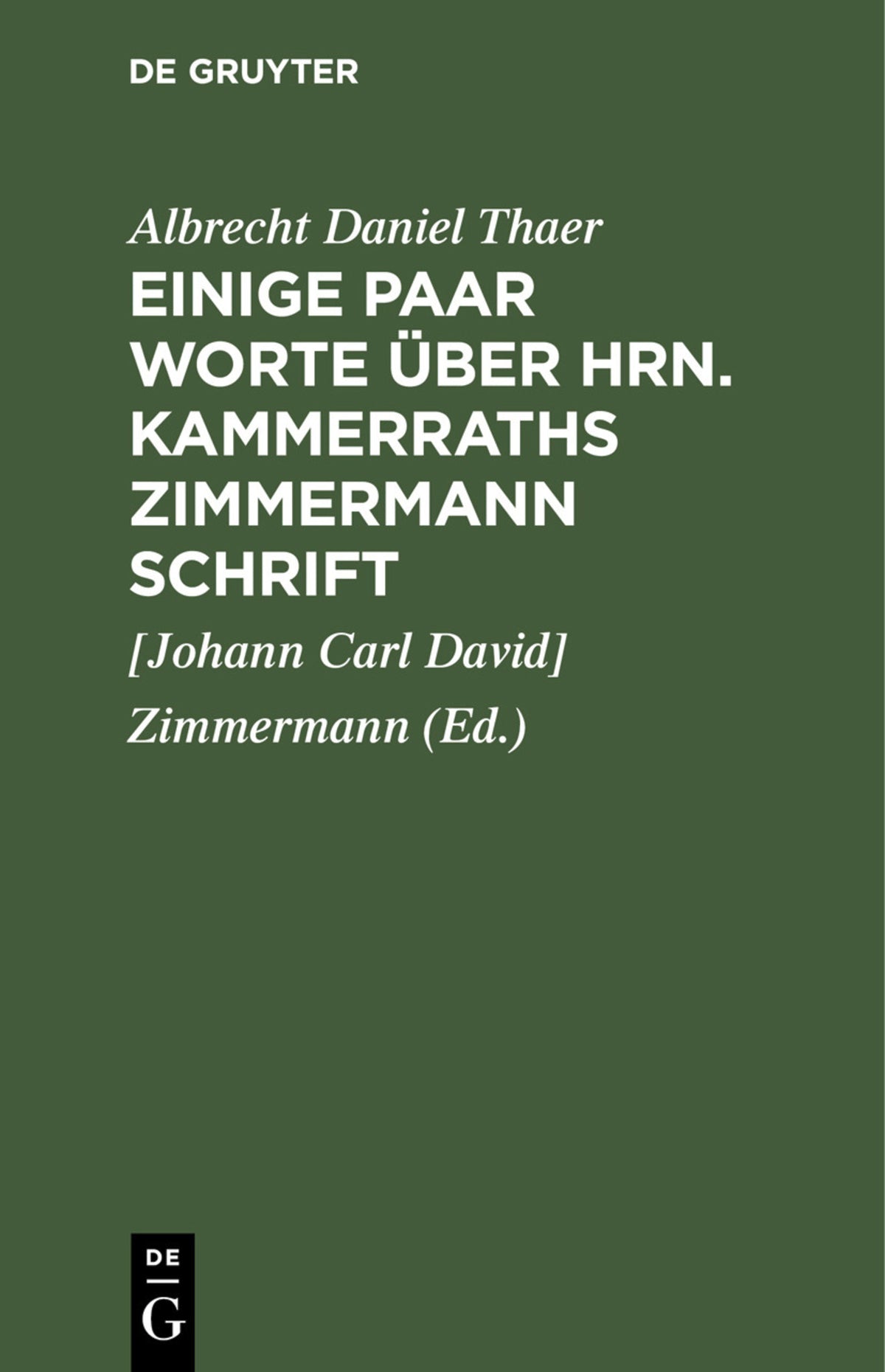 Cover image for Einige Paar Worte über Hrn. Kammerraths Zimmermann Schrift ISBN 9783112438596