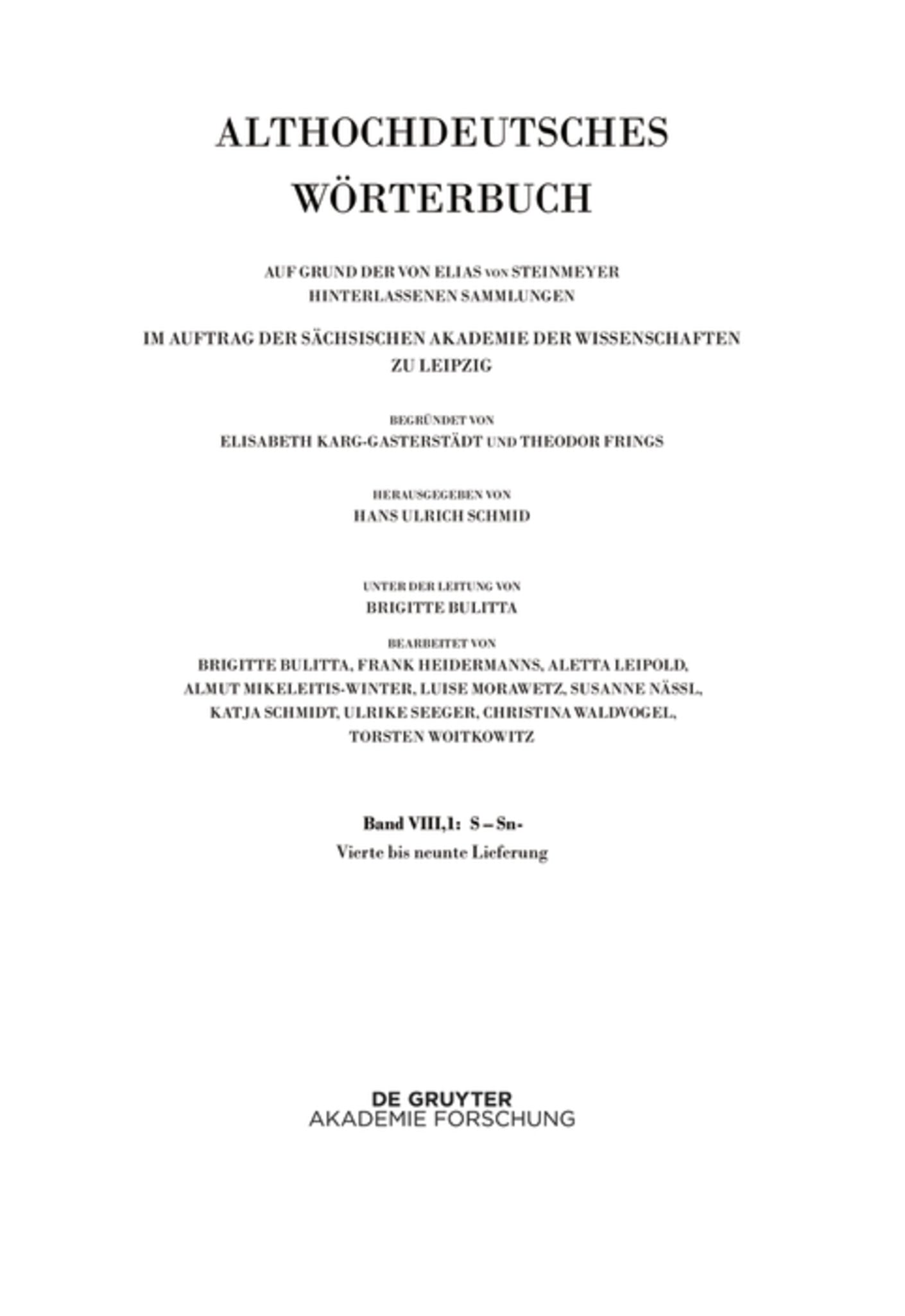 Band VIII,1: S–Sn. 4.-9. Lieferung