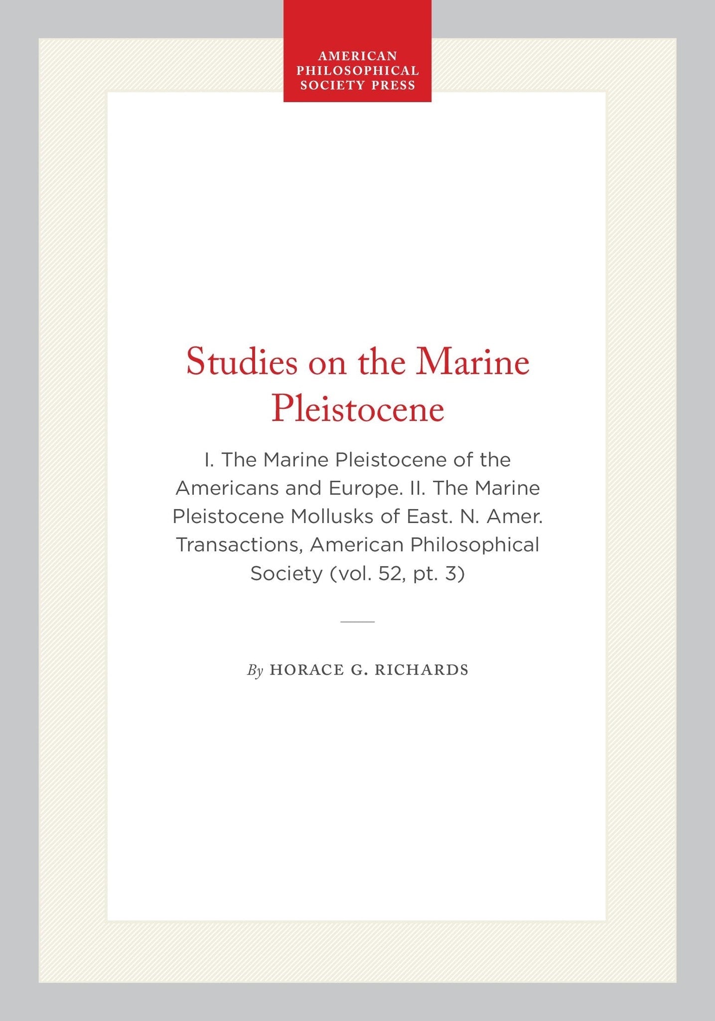 Studies on the Marine Pleistocene