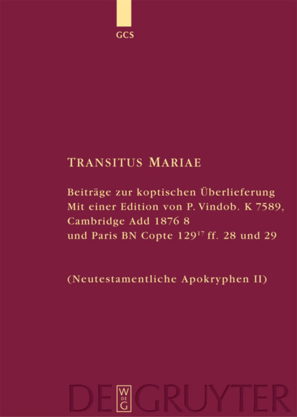 Cover image for Transitus Mariae ISBN 9783110182279