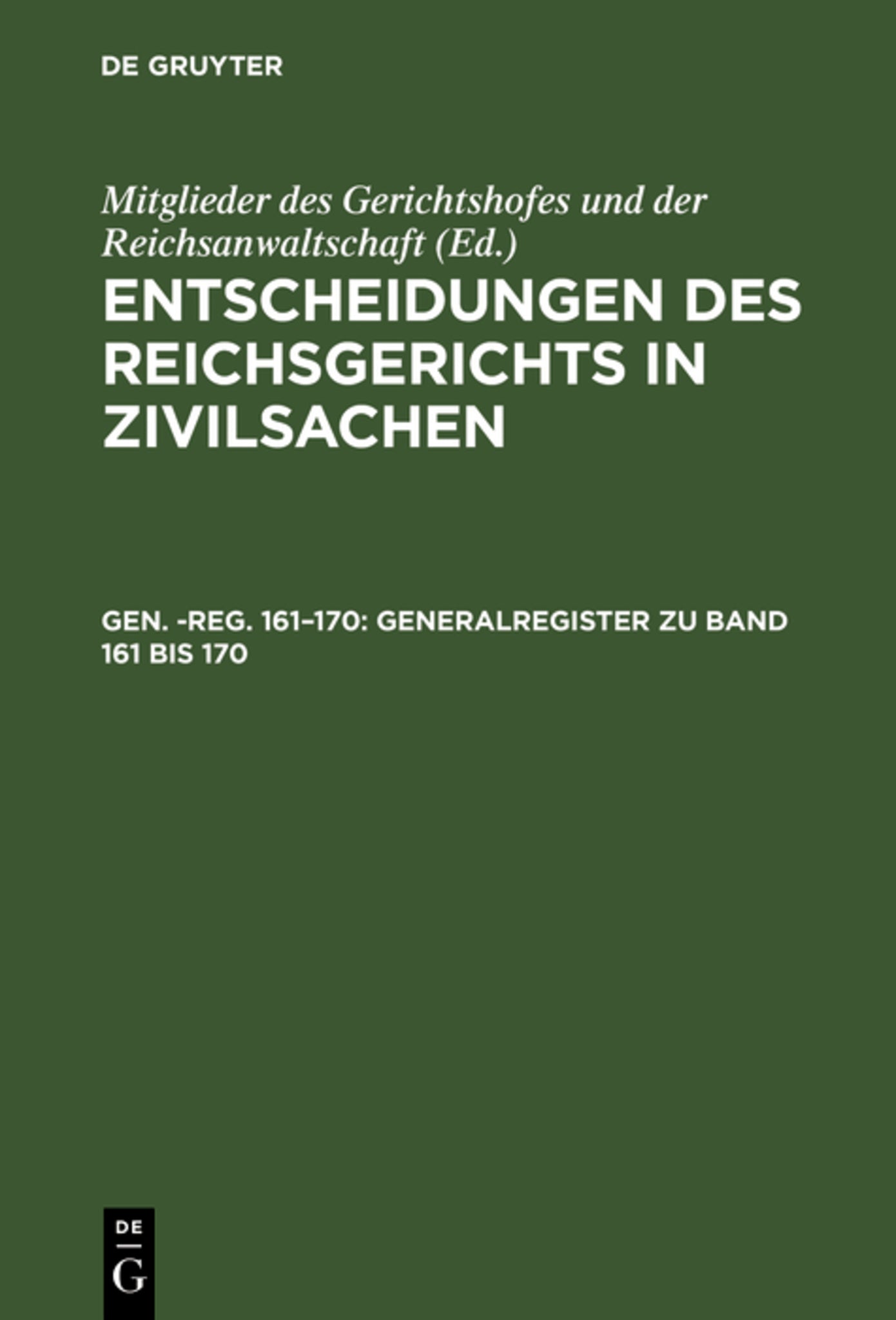 Generalregister zu Band 161 bis 170