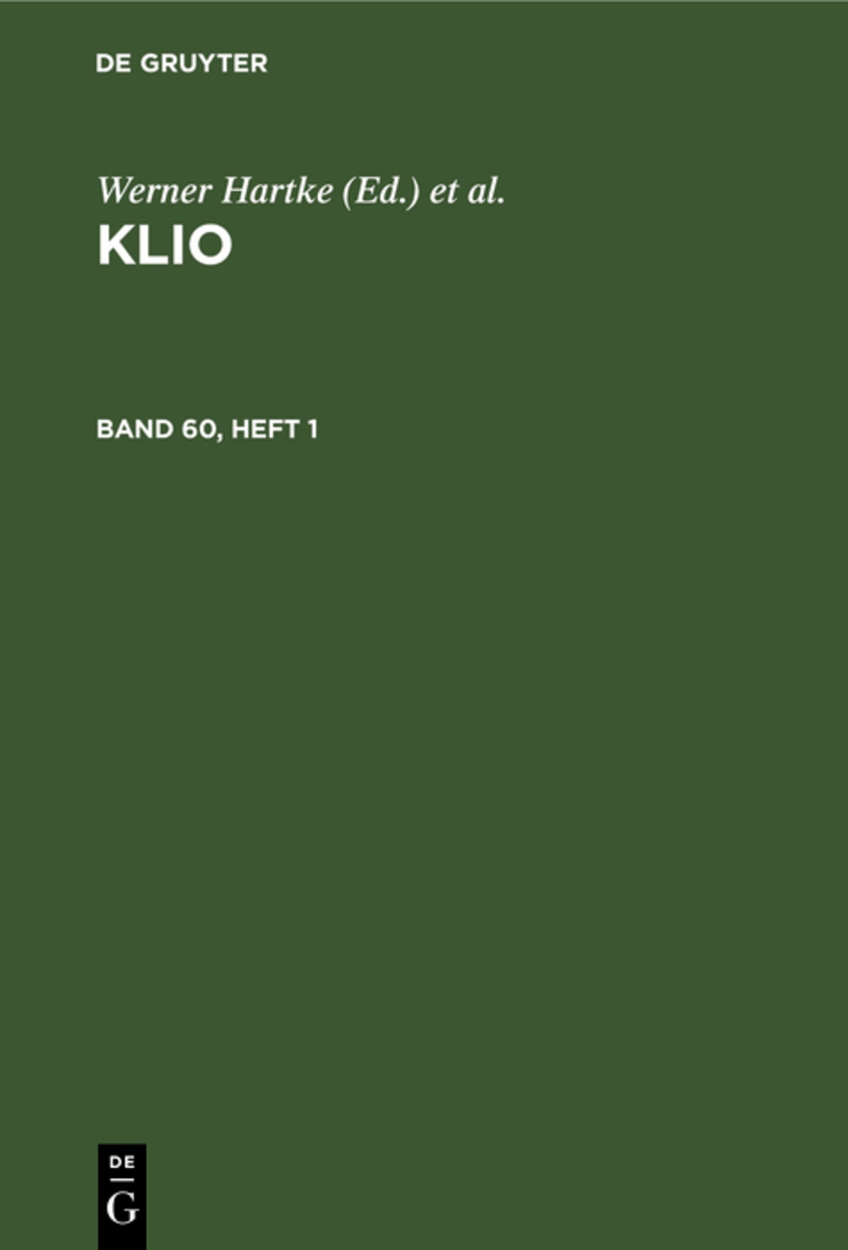 Klio. Band 60, Heft 1