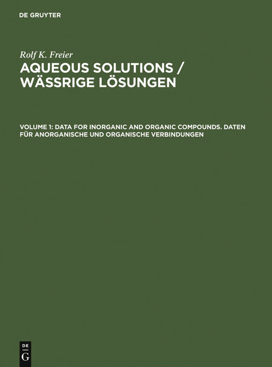 Data for Inorganic and Organic Compounds. Daten für Anorganische und Organische Verbindungen
