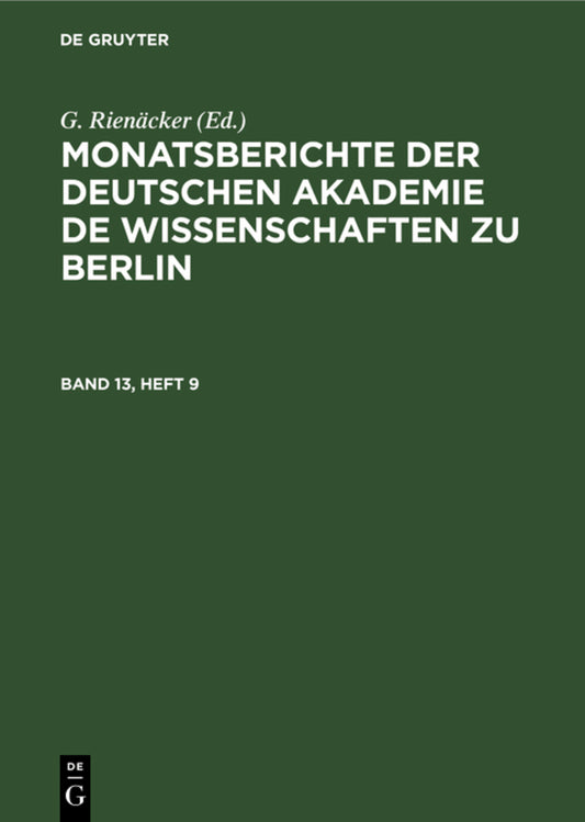 Monatsberichte der Deutschen Akademie de Wissenschaften zu Berlin