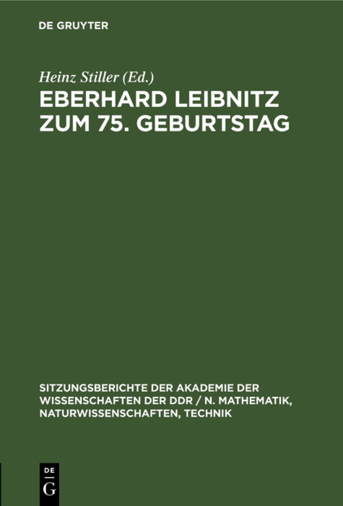 Cover image for Eberhard Leibnitz zum 75. Geburtstag ISBN 9783112547915