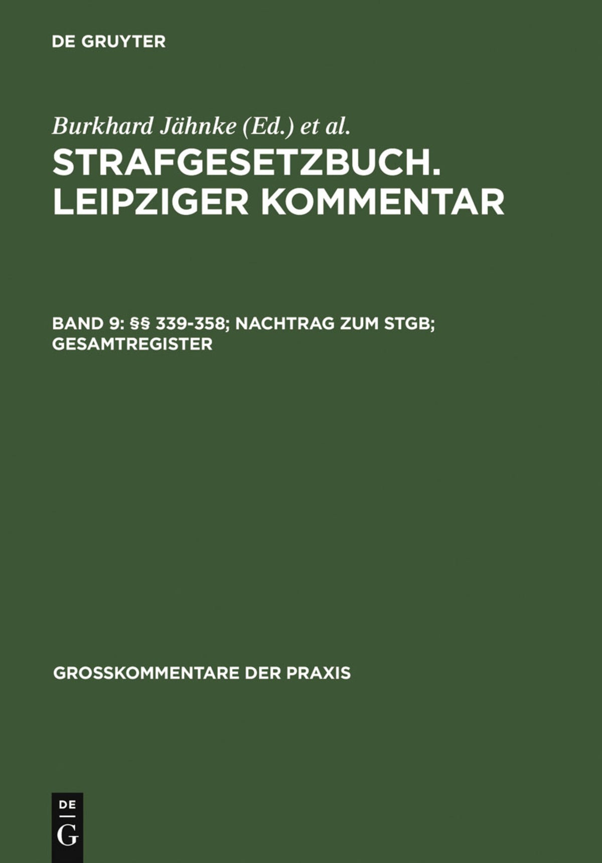 Cover image for §§ 339-358; Nachtrag zum StGB; Gesamtregister ISBN 9783899493092