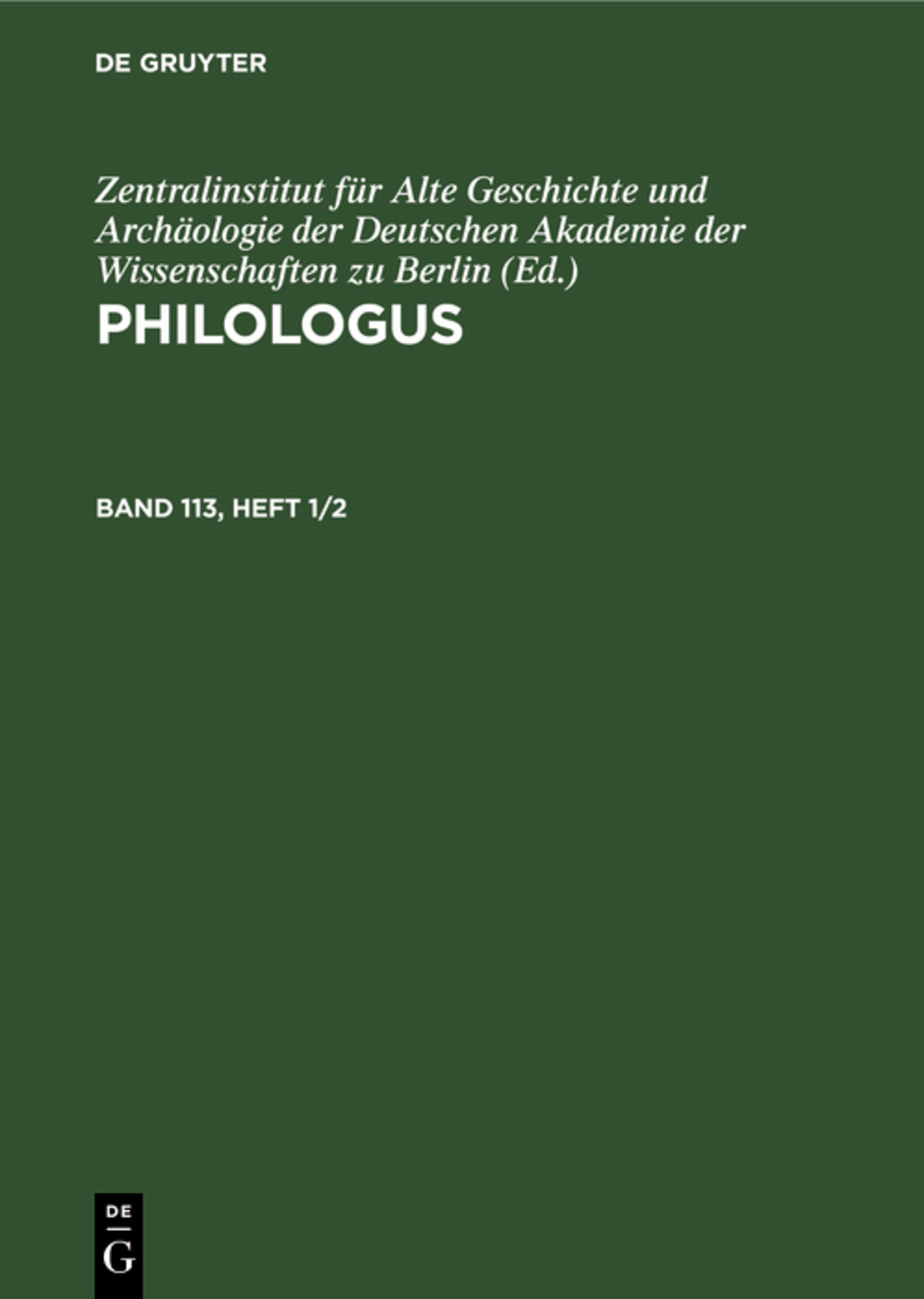 Philologus. Band 113, Heft 1/2