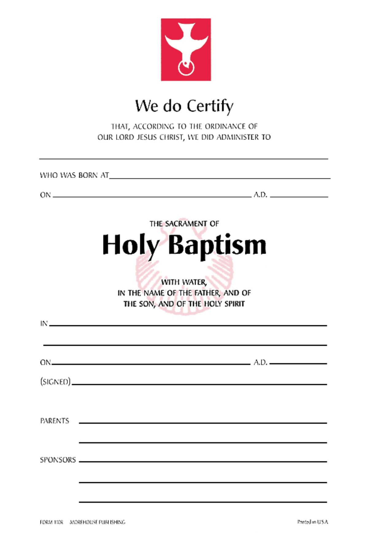 Cover image for Baptism Certificate #110R ISBN 9781640654921
