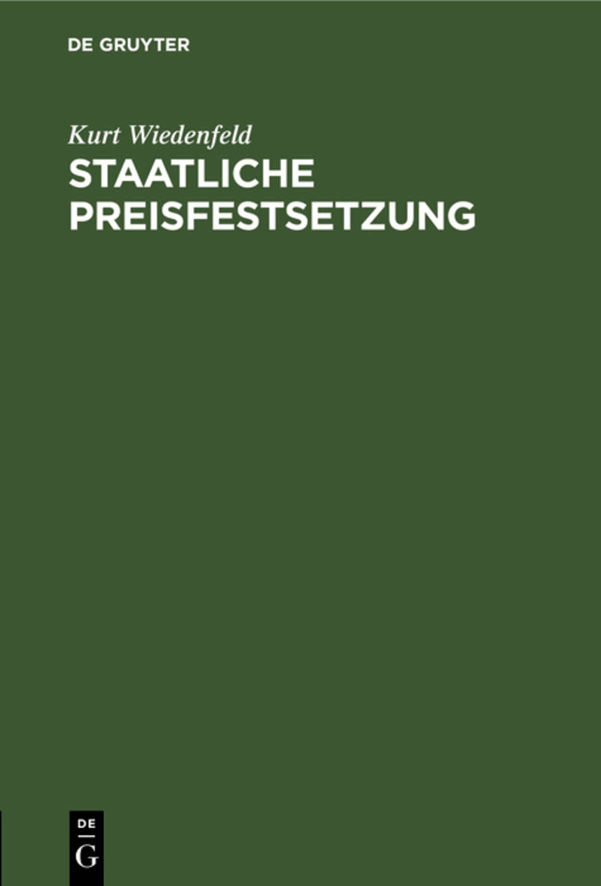 Cover image for Staatliche Preisfestsetzung ISBN 9783112684832