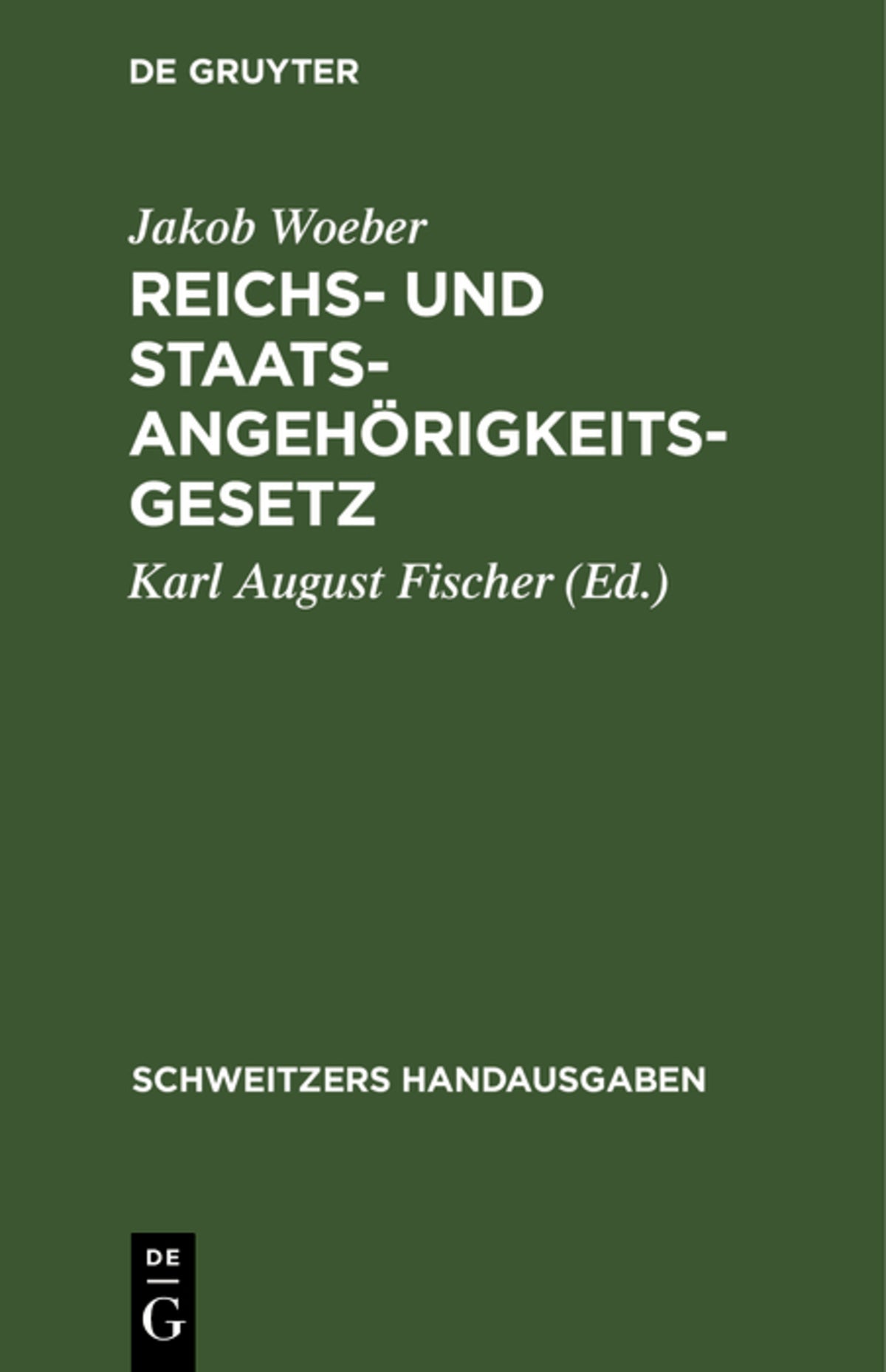 Cover image for Reichs- und Staatsangehörigkeitsgesetz ISBN 9783112370230
