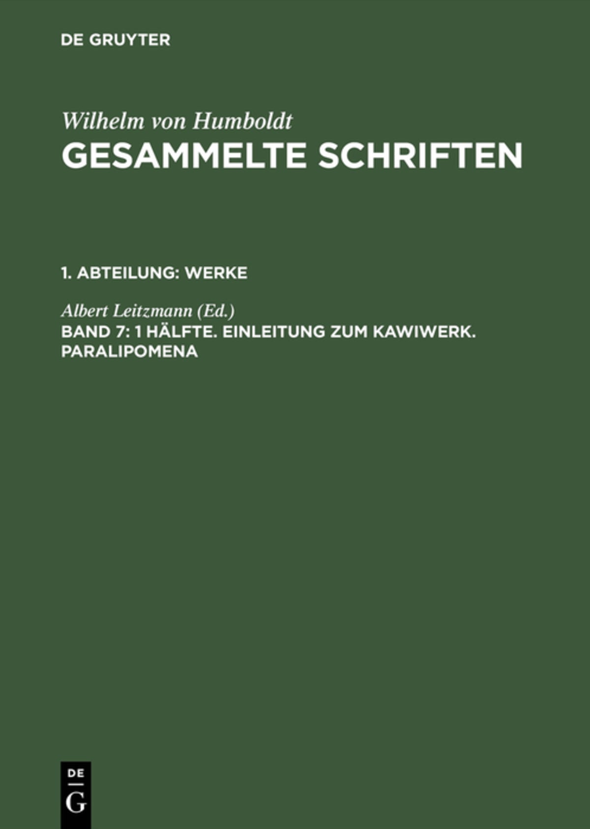 Cover image for 1 Hälfte. Einleitung zum Kawiwerk. Paralipomena ISBN 9783110192599