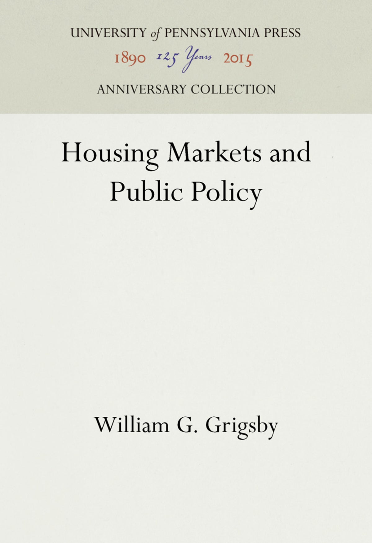 Cover image for Housing Markets and Public Policy ISBN 9781512816471