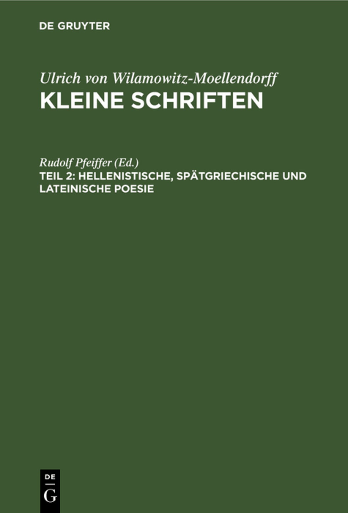 Cover image for Hellenistische, spätgriechische und lateinische Poesie ISBN 9783112529218